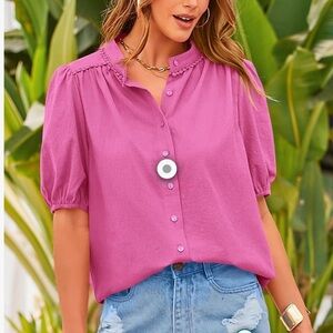NWT Pretty Garden Pink Button Short Sleeve Blouse